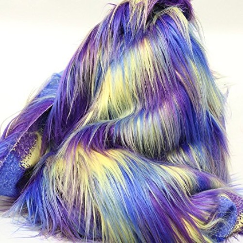 Faux Fur Fabric Long Pile 3 Tone Rainbow Yellow Blue Purple / 60 ...